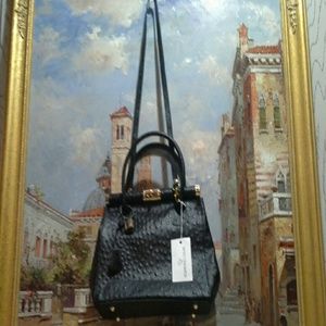 Edmond Louis Ostrich-Embossed Leather Satchel